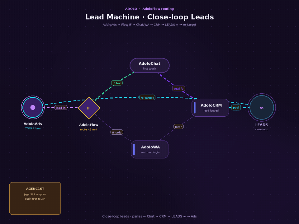 Bagan Lead Machine: routing hot/cold ke chat dan CRM